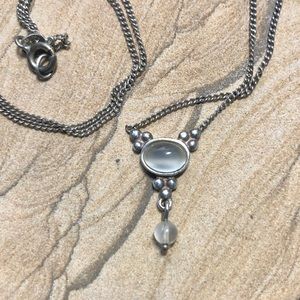Vintage 925 Sterling Silver Moonstone Drop Necklace